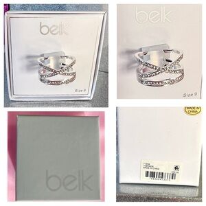 NIB✨Silver Tone Crystals Criss-Cross Ring